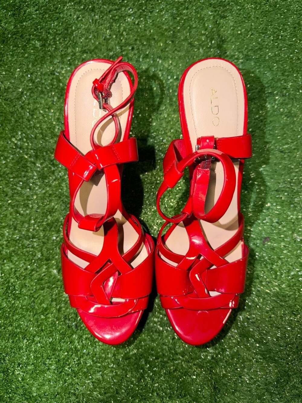 ALDO Kat Women's Red Patent Leather Platform Dress Sandal Heels